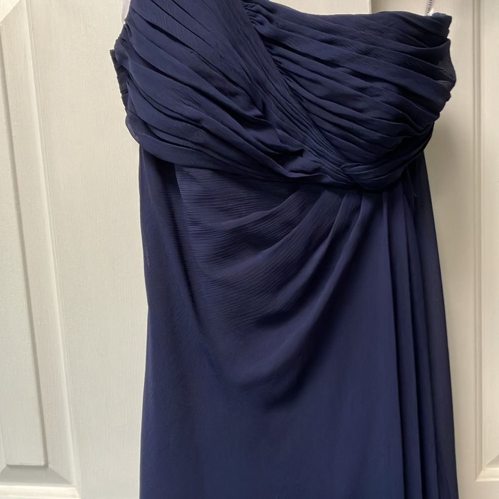Perfect wedding guest dress-NavyBlue 1Shoulder ruched bust. Asymmetric hemline.